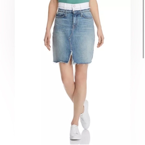Hudson Jeans Lulu Skirt Denim Jean Mini 2 Tone Summer Beach Blue White Sz 24 - Picture 2 of 13
